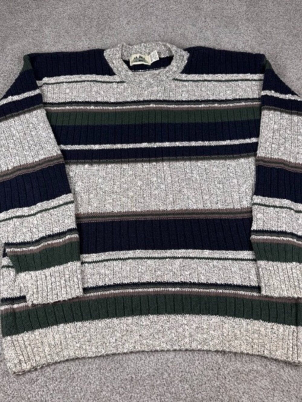 Vintage Timber Trail Mens L Cotton Sweater Striped Ribbed Knit Outdoors Hiking